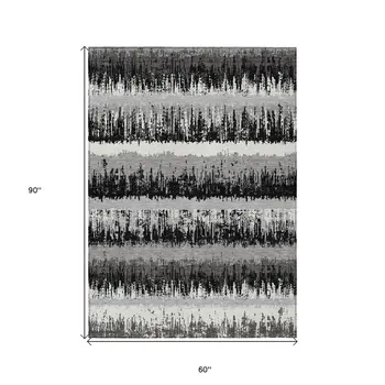 5' X 8' Black Gray And Ivory Striped Washable Indoor Outdoor Area Rug