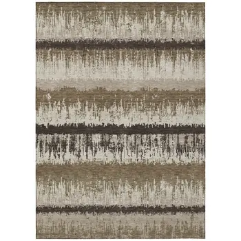 3' X 5' Brown Beige And Ivory Striped Washable Indoor Outdoor Area Rug