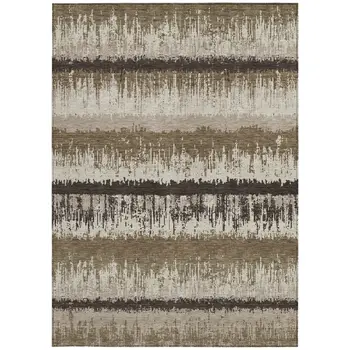 3' X 5' Brown Beige And Ivory Striped Washable Indoor Outdoor Area Rug