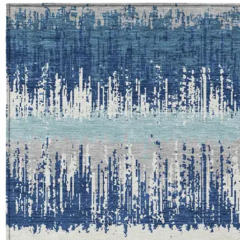 5' X 8' Blue Gray And Ivory Striped Washable Indoor Outdoor Area Rug