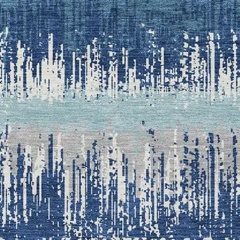 8' X 10' Blue Gray And Ivory Striped Washable Indoor Outdoor Area Rug