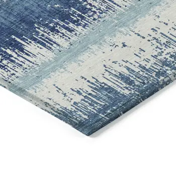 9' X 12' Blue Gray And Ivory Striped Washable Indoor Outdoor Area Rug