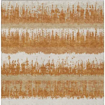 3' X 5' Copper Beige And Ivory Striped Washable Indoor Outdoor Area Rug