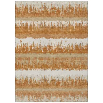 3' X 5' Copper Beige And Ivory Striped Washable Indoor Outdoor Area Rug