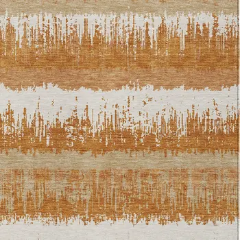 3' X 5' Copper Beige And Ivory Striped Washable Indoor Outdoor Area Rug