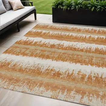 5' X 8' Copper Beige And Ivory Striped Washable Indoor Outdoor Area Rug
