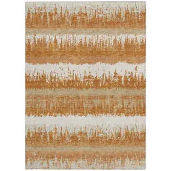 10' X 14' Copper Beige And Ivory Striped Washable Indoor Outdoor Area Rug