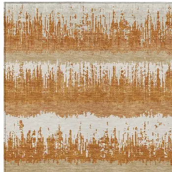 10' X 14' Copper Beige And Ivory Striped Washable Indoor Outdoor Area Rug