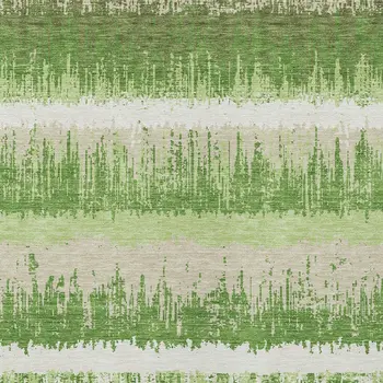 3' X 5' Green Beige And Ivory Striped Washable Indoor Outdoor Area Rug