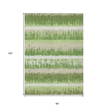 8' X 10' Green Beige And Ivory Striped Washable Indoor Outdoor Area Rug