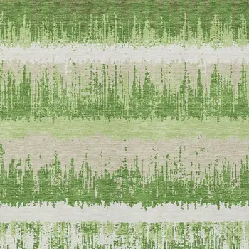 8' X 10' Green Beige And Ivory Striped Washable Indoor Outdoor Area Rug