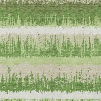 9' X 12' Green Beige And Ivory Striped Washable Indoor Outdoor Area Rug