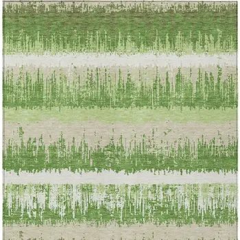 9' X 12' Green Beige And Ivory Striped Washable Indoor Outdoor Area Rug