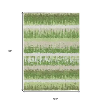 10' X 14' Green Beige And Ivory Striped Washable Indoor Outdoor Area Rug