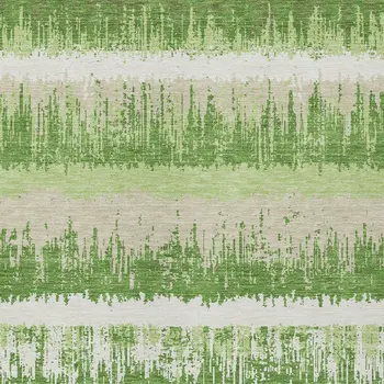 10' X 14' Green Beige And Ivory Striped Washable Indoor Outdoor Area Rug