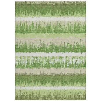 10' X 14' Green Beige And Ivory Striped Washable Indoor Outdoor Area Rug