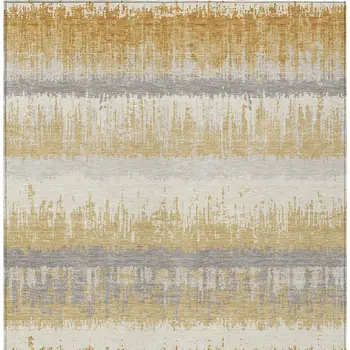 3' X 5' Gold Copper And Gray Striped Washable Indoor Outdoor Area Rug