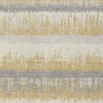 3' X 5' Gold Copper And Gray Striped Washable Indoor Outdoor Area Rug