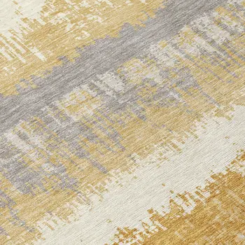 3' X 5' Gold Copper And Gray Striped Washable Indoor Outdoor Area Rug
