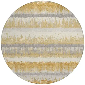 8' Gold Copper And Gray Round Striped Washable Indoor Outdoor Area Rug