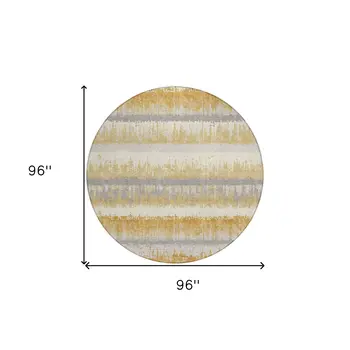 8' Gold Copper And Gray Round Striped Washable Indoor Outdoor Area Rug