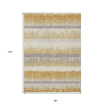 8' X 10' Gold Copper And Gray Striped Washable Indoor Outdoor Area Rug