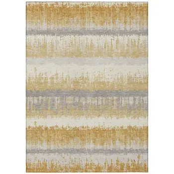 8' X 10' Gold Copper And Gray Striped Washable Indoor Outdoor Area Rug