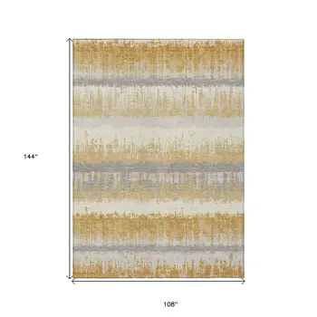 9' X 12' Gold Copper And Gray Striped Washable Indoor Outdoor Area Rug