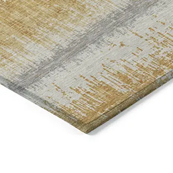 9' X 12' Gold Copper And Gray Striped Washable Indoor Outdoor Area Rug
