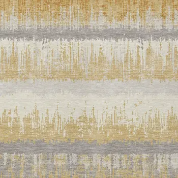 9' X 12' Gold Copper And Gray Striped Washable Indoor Outdoor Area Rug