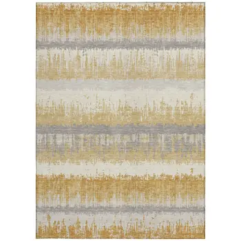 10' X 14' Gold Copper And Gray Striped Washable Indoor Outdoor Area Rug