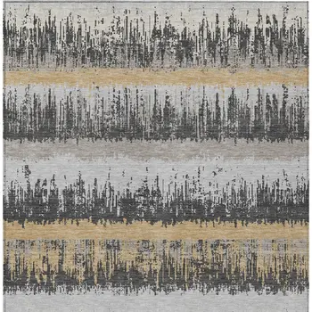 3' X 5' Gray Brown And Beige Striped Washable Indoor Outdoor Area Rug
