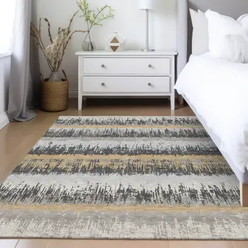 3' X 5' Gray Brown And Beige Striped Washable Indoor Outdoor Area Rug
