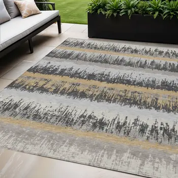5' X 8' Gray Brown And Beige Striped Washable Indoor Outdoor Area Rug