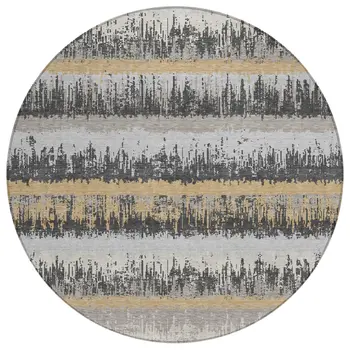 8' Gray Brown And Beige Round Striped Washable Indoor Outdoor Area Rug