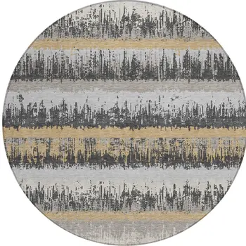 8' Gray Brown And Beige Round Striped Washable Indoor Outdoor Area Rug