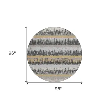 8' Gray Brown And Beige Round Striped Washable Indoor Outdoor Area Rug