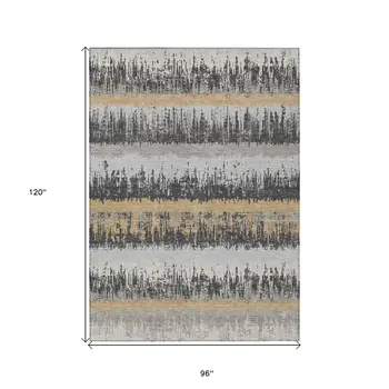 8' X 10' Gray Brown And Beige Striped Washable Indoor Outdoor Area Rug