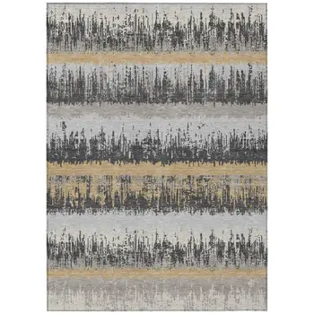 8' X 10' Gray Brown And Beige Striped Washable Indoor Outdoor Area Rug