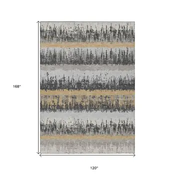 10' X 14' Gray Brown And Beige Striped Washable Indoor Outdoor Area Rug