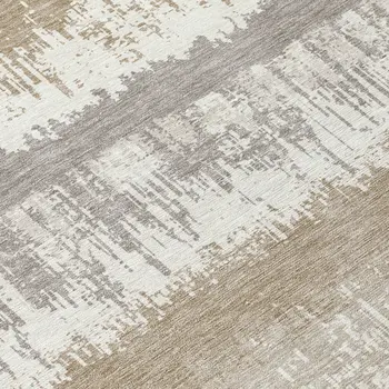 8' Ivory Gray And Beige Round Striped Washable Indoor Outdoor Area Rug
