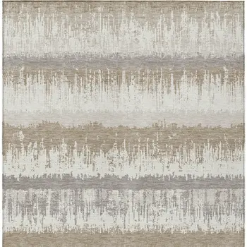 9' X 12' Ivory Gray And Beige Striped Washable Indoor Outdoor Area Rug