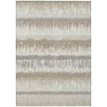 10' X 14' Ivory Gray And Beige Striped Washable Indoor Outdoor Area Rug