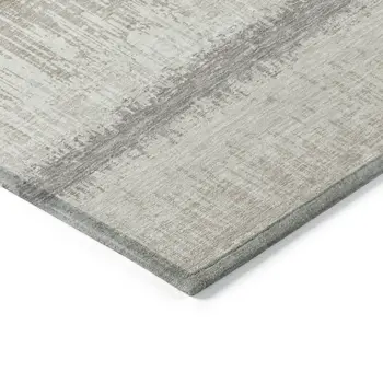 10' X 14' Ivory Gray And Beige Striped Washable Indoor Outdoor Area Rug