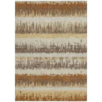 3' X 5' Brown Beige And Ivory Striped Washable Indoor Outdoor Area Rug