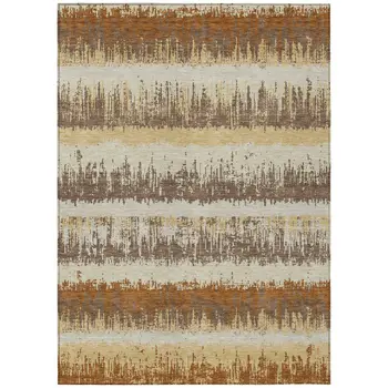 3' X 5' Brown Beige And Ivory Striped Washable Indoor Outdoor Area Rug