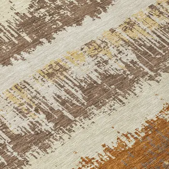 8' Brown Beige And Ivory Round Striped Washable Indoor Outdoor Area Rug