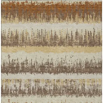 8' X 10' Brown Beige And Ivory Striped Washable Indoor Outdoor Area Rug