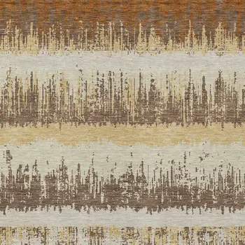 9' X 12' Brown Beige And Ivory Striped Washable Indoor Outdoor Area Rug