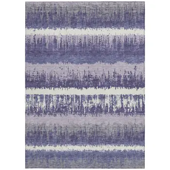 5' X 8' Purple And Ivory Striped Washable Indoor Outdoor Area Rug
